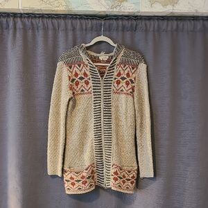 Royal Robbins Cream and Red Patterned Cardigan, Large